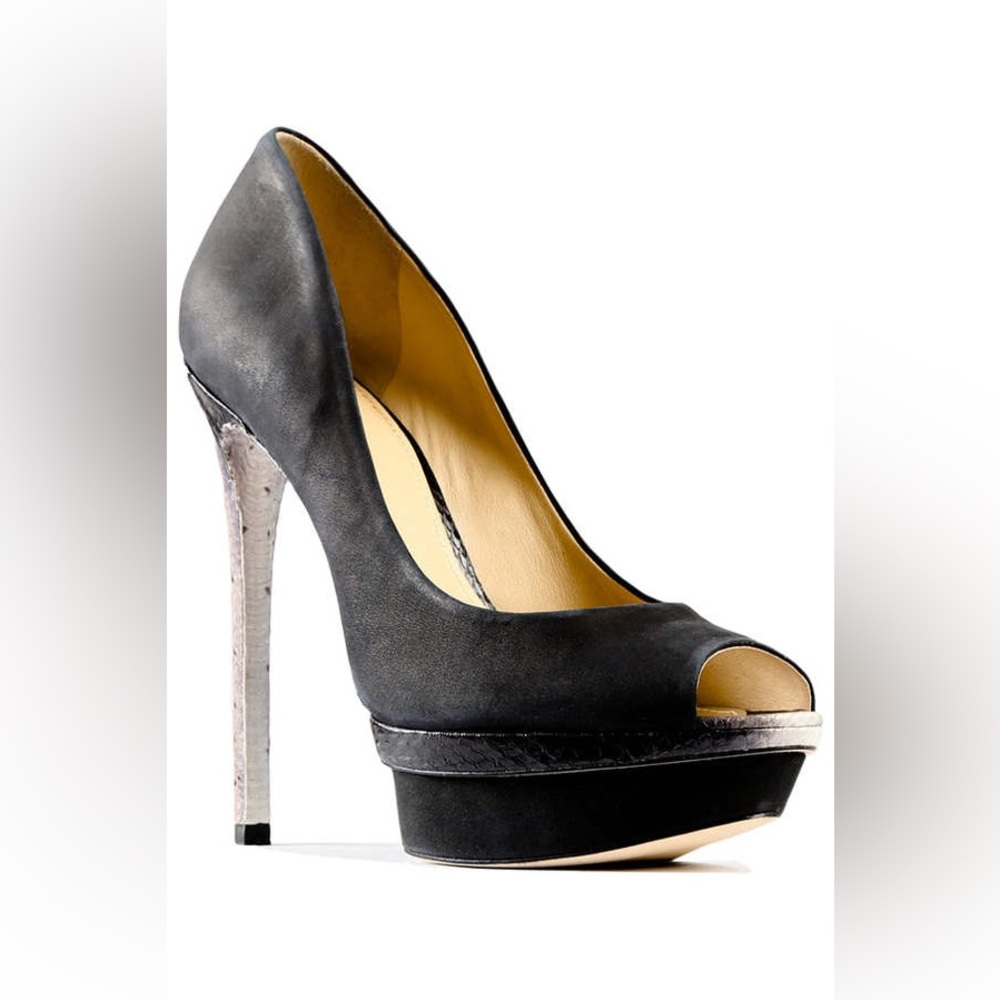 Brian Atwood Black Snakeskin Heel